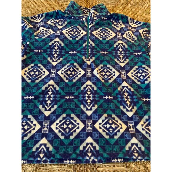 Eddie Bauer pullover blue green white Geo Print Mock Neck Flannel SZ 2XL - Picture 3 of 8